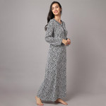 Women Black & White Printed Maxi Nightdress