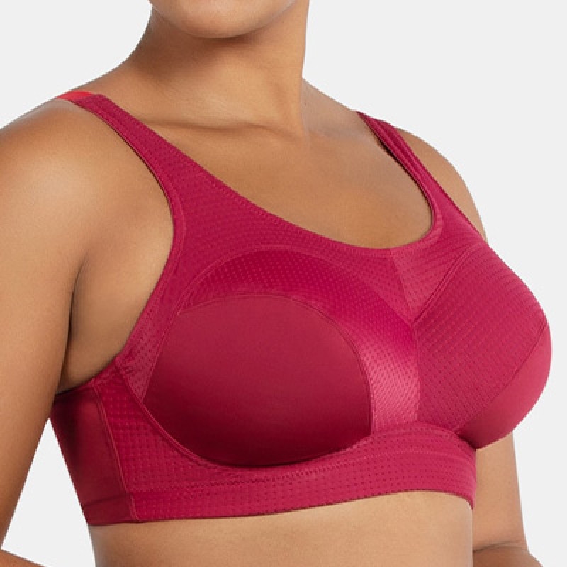 Plus Size Maroon Solid Underwired Non Padded Workout Bra