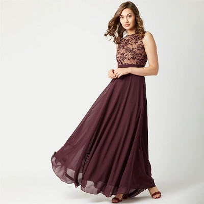 Burgundy Lace Insert Maxi Dress