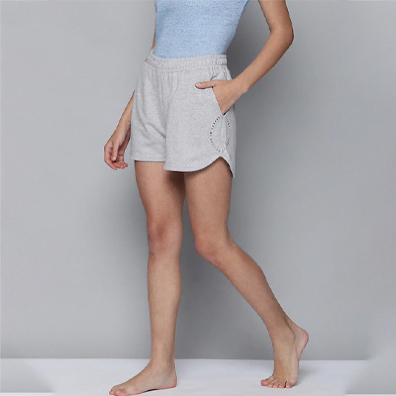 Women Grey Melange Organic Cotton Yoga Shorts