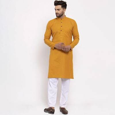 Men Yellow Kurta with Pyjamas