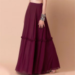 Women Maroon Solid Tiered Lehenga Skirt