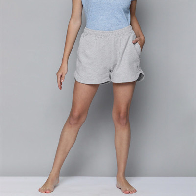 Women Grey Melange Organic Cotton Yoga Shorts