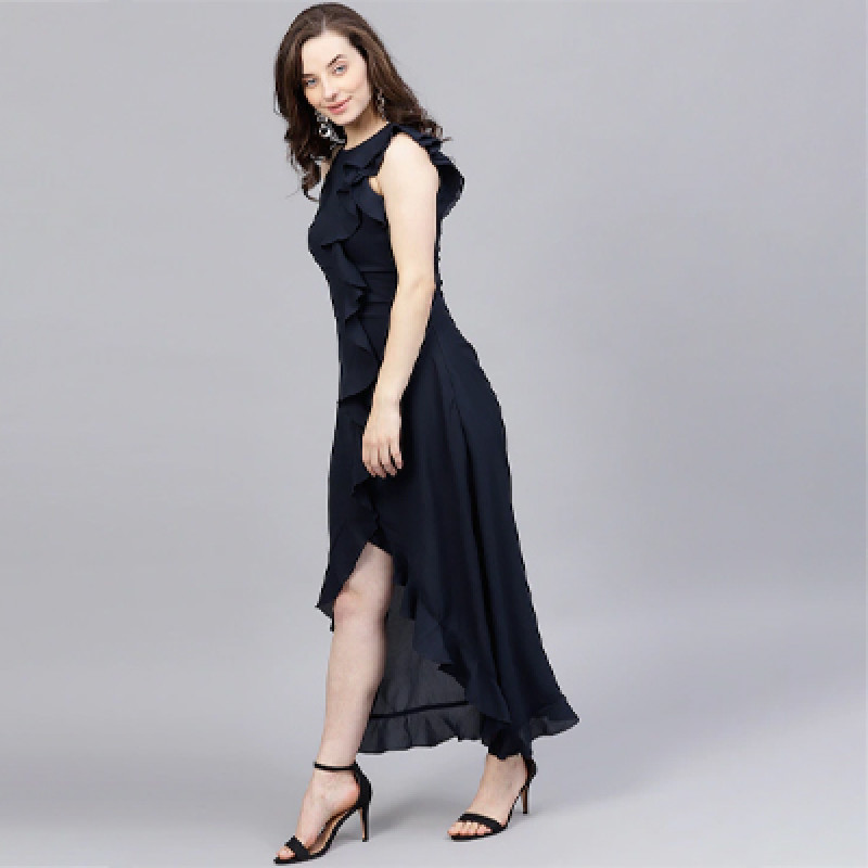 Black Ruffled Nautical Maxi Dress