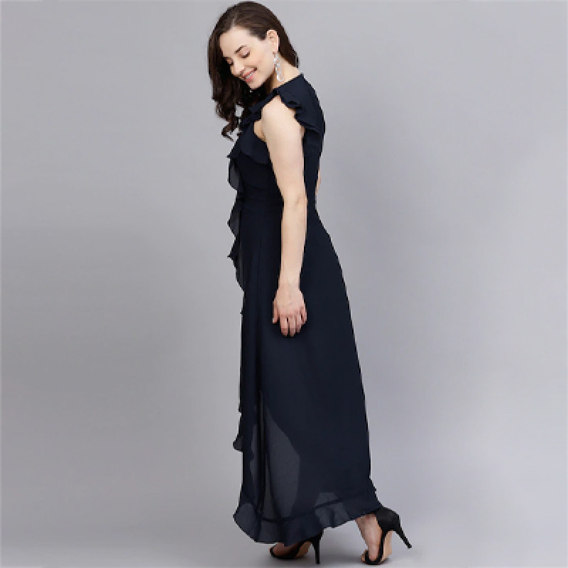 Black Ruffled Nautical Maxi Dress