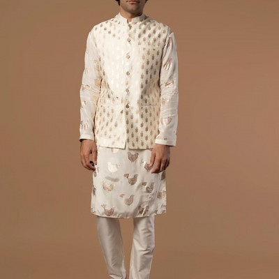 Men Floral Printed Angrakha Kurta