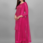 Magenta embroidered semi-stitched dress material