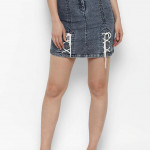 Women Blue washed mini A-line denim skirt