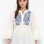 White and blue printed woven regular top