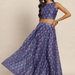 Purple and Blue Printed Ready to Wear Lehenga & Choli