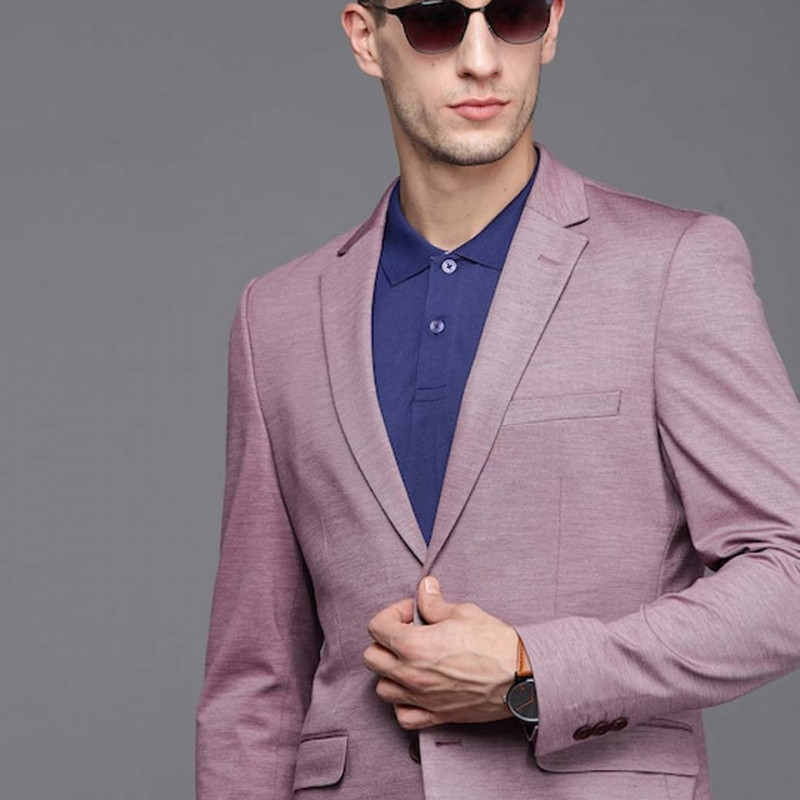 Men Purple Melange Effect Slim Fit Formal Blazer