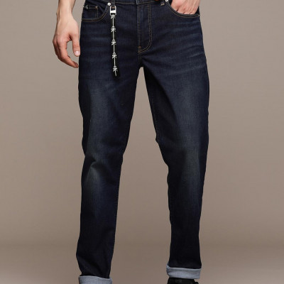 Men Navy Blue Body Tapered Fit Mid-Rise Light Fade Stretchable Jeans