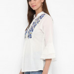 White and blue printed woven regular top