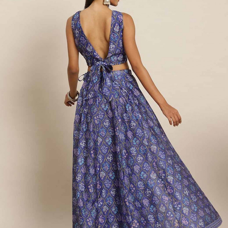 Purple and Blue Printed Ready to Wear Lehenga & Choli