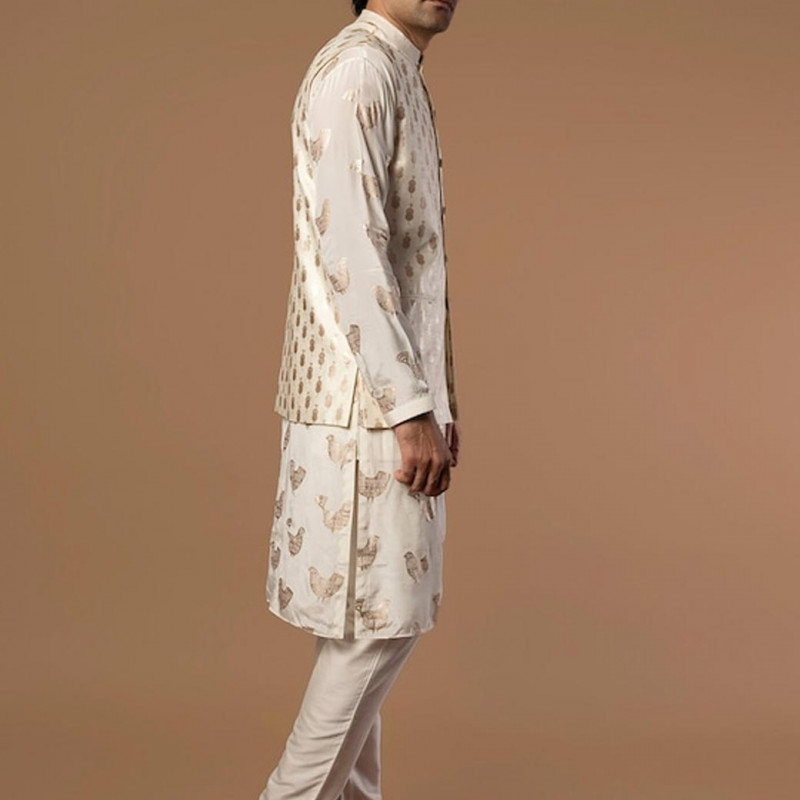 Men Floral Printed Angrakha Kurta