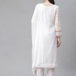 White embroidered unstitched dress material 