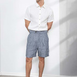 Men Grey Striped Linen Slim Fit Pleated Shorts