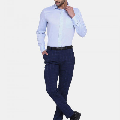 Men Blue Slim Fit Cotton Formal Shirt