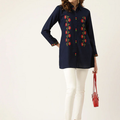 Navy blue embroidered tunic