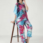 Women Blue & Pink Printed Kaftan Night suit