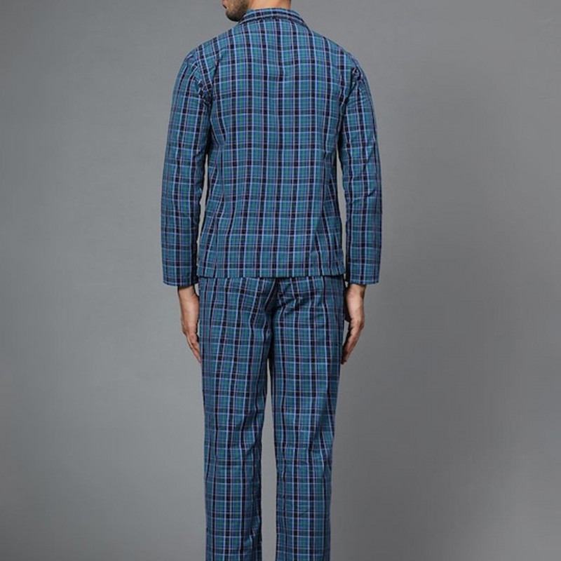 Men Blue Checked Night suit