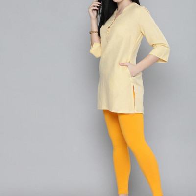 Women Yellow Solid Leggings