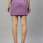 Lavender-coloured solid mini A-line skirt,