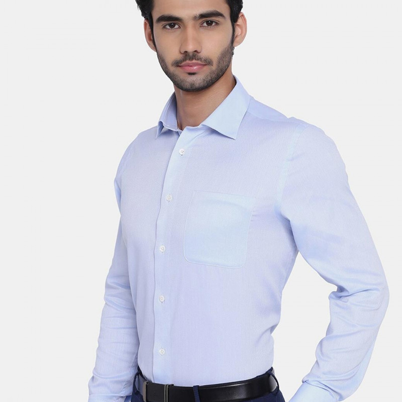 Men Blue Slim Fit Cotton Formal Shirt