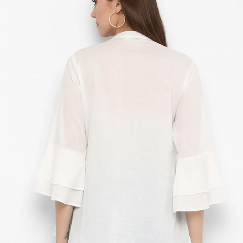 White and blue printed woven regular top