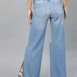 Women Blue Flared Mid-Rise Slash Knee Stretchable Jeans